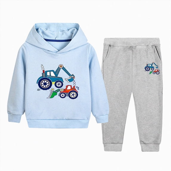 YDFCWXW Boys Clothes Fall Hooded Long Sleeved Top and Pants 2 Piece Outfits Clothing Set with Pocket (Light Blue, 4-5 Years)