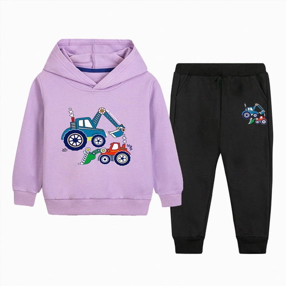 YDFCWXW Boys Clothes Fall Hooded Long Sleeved Top and Pants 2 Piece Outfits Clothing Set with Pocket (Purple, 3-4 Years)
