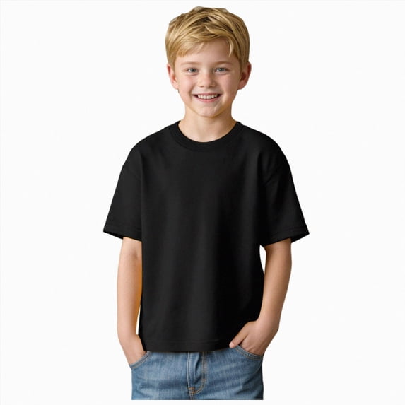 YDFCWXW Boys Girls Solid Color Short Sleeve T-Shirts Kids Summer Cotton Tops Tees 2-12 (Black, 10-12 Years)