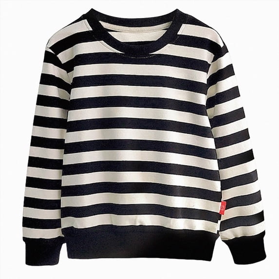 YDFCWXW Boys Girls Striped Crewneck Sweatshirt, Winter Long Sleeve Pullover Warm Top for Toddler Kids (Black, 2-3 Years)