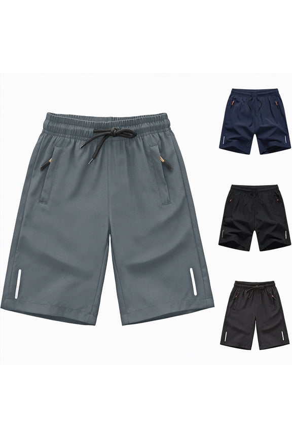 Boys Shorts Quick Dry Athletic Running Shorts with Zipper Pockets (Black, 6-7 Years)