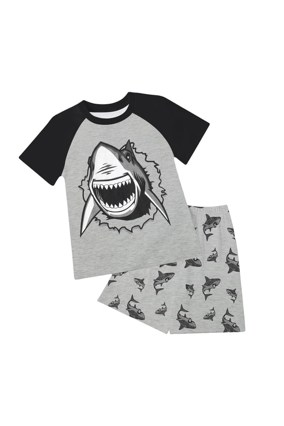 Boys Summer Short Sleeve PJ Set Kid Sleepwear Boys Pajamas Size 2-12, Lightweight & Breathable (Grey, 2-3 Years)