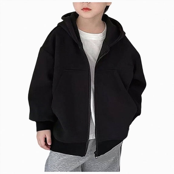 YDFCWXW Boys Zip Up Hooded Sweatshirts with Pockets Fall Outfits 2026 | Lightweight Oversized Hooded Sweatshirts, Featuring a Full Zip Design and Pockets for Daily Wear (Black, 13-14 Years)
