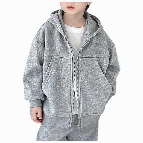 YDFCWXW Boys Zip Up Hooded Sweatshirts with Pockets Fall Outfits 2026 | Lightweight Oversized Hooded Sweatshirts, Featuring a Full Zip Design and Pockets for Daily Wear (Grey, 7-8 Years)