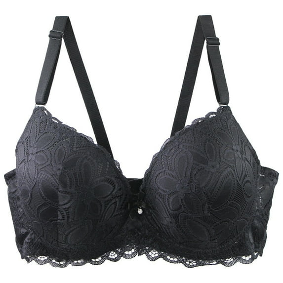 YDFCWXW Bras for Women Comfort Plus Size Full-Coverage Sexy Lace Bras Push Up Padded Support Everyday Bra (Black, XL)