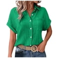thumbnail image 1 of YDFCWXW Button Down Dressy Shirts for Womens Gauze Shirts Casual Short Sleeve Textured Collared Summer Work Blouse Clothes Green, L, 1 of 8