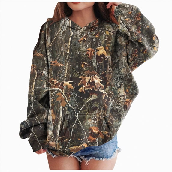 YDFCWXW Camo Hoodie Kids Hoodies Maple Print Oversized Drop Shoulder Fleece Hooded Sweatshirt Pullover With Pocket Boys Girls Casual Loose Streetwear (Brown, 5-6 Years)