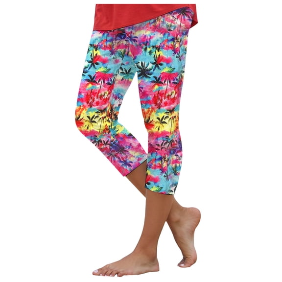 YDFCWXW Capri Leggings for Women Floral Printed Plus Size Capris High Waist Knee Length Slim Fit Yoga Cropped Legging Light Blue, M