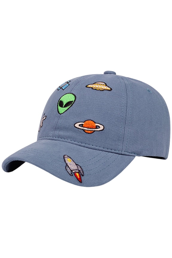 Child Space Embroidered Baseball Cap, Alien UFO Planet Rocket Design, Adjustable Hat for Boys and Girls (Dark Blue, One Size)