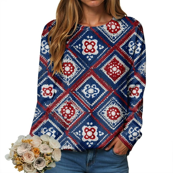 YDFCWXW Christmas Sweatshirts for Women Casual 2025 Long Sleeve Xmas Print Pullover Shirts Crew Neck Sweaters Fashion Clothes Holiday Outfits (Navy, XXL)