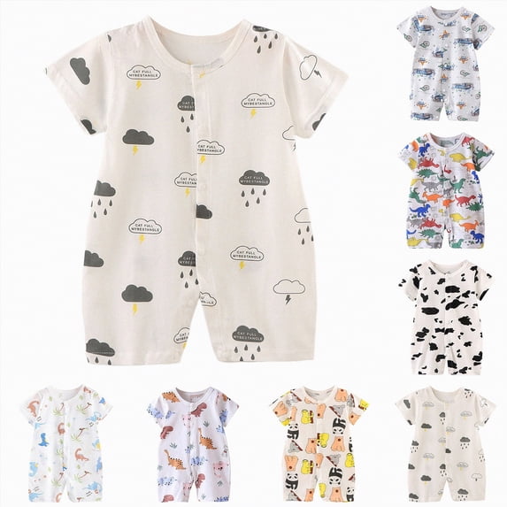 YDFCWXW Cotton Baby Lightweight Boy Outfit Short Sleeve Snap-up Rompers Girl Boy (Beige, 18-24 Months)