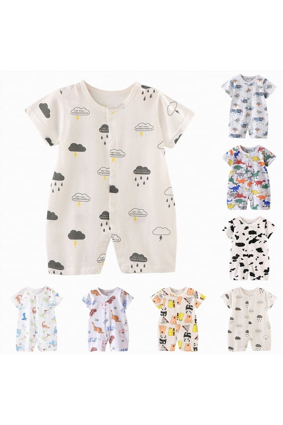 Cotton Baby Lightweight Boy Outfit Short Sleeve Snap-up Rompers Girl Boy (Blue, 12-18 Months)