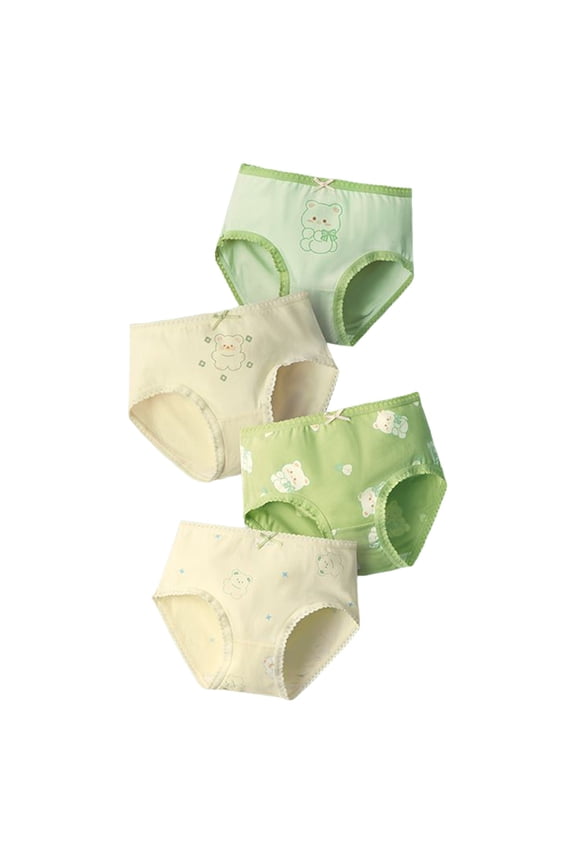 Cotton Frilly Panties School Girls Print Briefs Ruffled Mid Waist Underwear,4-Pack (Green, 1-2 Years)