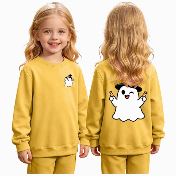 YDFCWXW Cotton Pullover Sweatshirts for Boys & Girls Kids Long Sleeve Casual Top Soft Breathable Fabric Versatile Halloween Costume (Yellow, 9-10 Years)