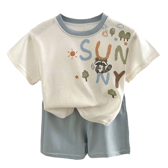 YDFCWXW Cotton Summer Short Sets for Boys, Comfortable, Casual Shorts Set 3 Months-6 Years, 2-piece Boys' set (White, 18-24 Months)