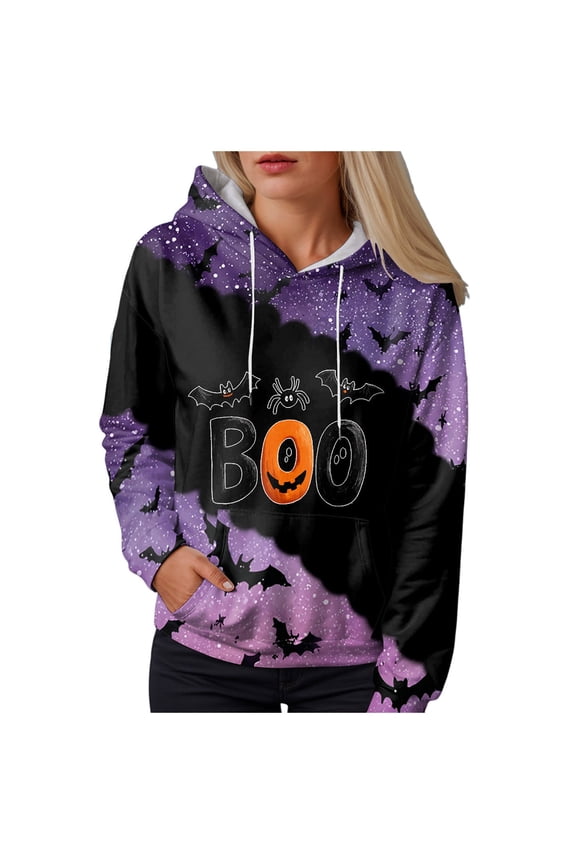 Cozy Oversized Halloween Hoodie - Women's Soft Fleece Pullover with Fun Print and Drawstring Hood Orange, XXL
