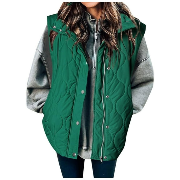 YDFCWXW Cropped Puffer Vest Women Lightweight Quilted Stand Collar Sleeveless Jackets Fall Winter 2025 Button Zip Up Coat Dark Green, XXL