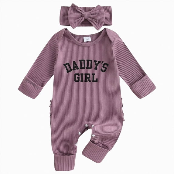 YDFCWXW Daddy's Girls Baby Clothes Coming Home Romper Knit Jumpsuit, Long Sleeve Hospital Preemie 0-6 Months (Purple, 3-6 Months)