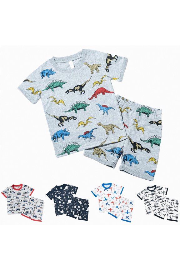 Dinosaur Animal Astronaut Plane Athletic T-Shirt & Shorts Outfit Toddler to Little Kid (White, 7-8 Years)