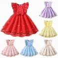 thumbnail image 1 of YDFCWXW Dress Girls Summer Ruffle Sleeve Dresses Mesh A Line Cute Casual Party Dresses Dance Spring Dress Size 3-7 Years (Pink, 3-4 Years), 1 of 5