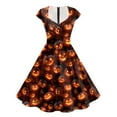 thumbnail image 1 of YDFCWXW Dresses for Women Halloween Graphic Retro V Neck A Line Party Dresses (Gold, L), 1 of 8