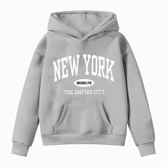 YDFCWXW Fall Preppy Graphic Hoodie for Girls Casual Long Sleeve Pullover Top with Pocket (Grey, 4-5 Years)
