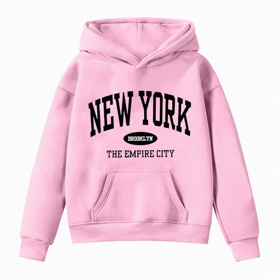 YDFCWXW Fall Preppy Graphic Hoodie for Girls Casual Long Sleeve Pullover Top with Pocket (Pink, 4-5 Years)