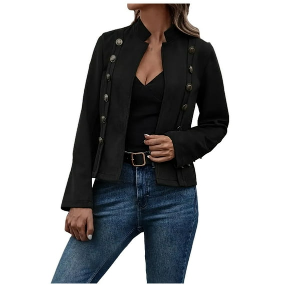 YDFCWXW Faux Leather Suede Jacket for Women, Long Sleeve Business Casual Blazer Coat, Fall Winter 2025 Fashion Outerwear (Black, L)