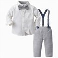 thumbnail image 1 of YDFCWXW Formal Shirt with Bowtie + Suspenders Pants, Toddler Boy Gentleman Wedding Suit Outfits (Grey, 3-4 Years), 1 of 9