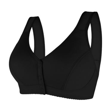 YDFCWXW Front Closure Bras for Women Comfortable no Underwire Bras Plus Size Full Coverage breathable Cotton Bra Black, 44