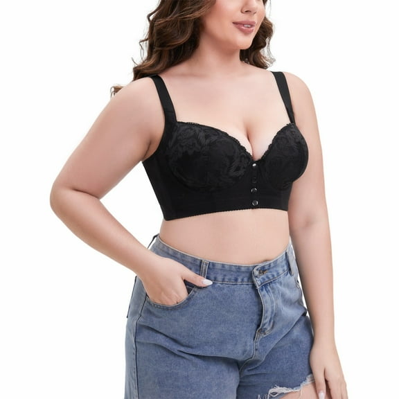 YDFCWXW Front Closure Push up Bra for Women Plus Size Underwire Seamless Support Everyday Bra (Black, 50DE)