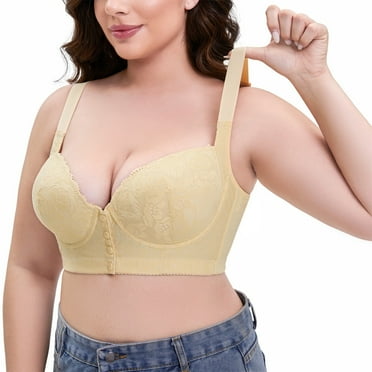 YDFCWXW Front Closure Push up Bra for Women Plus Size Underwire Seamless Support Everyday Bra (Light Yellow, 50DE)