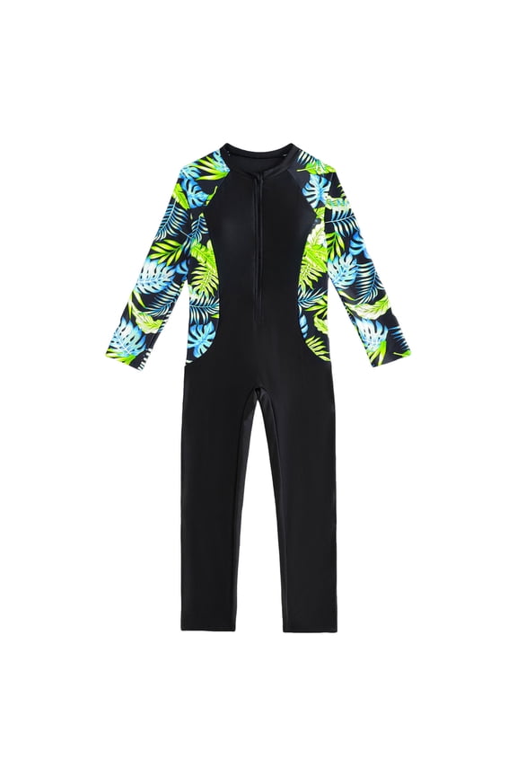 Full Body Kids Swimsuit One Piece Rash Guard Long Sleeve Wetsuit Skin for Girls Boys (Green, 8-9 Years)