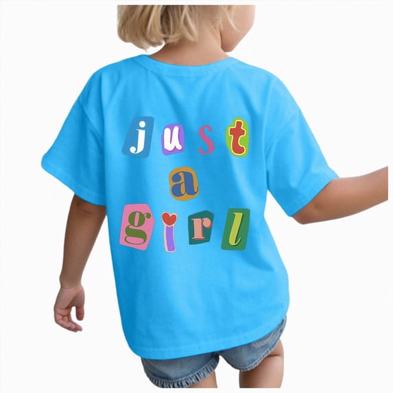 YDFCWXW Girl Toddler T Shirt Toddler Letter Graphic Tee, Cotton (Sky Blue, 7-8 Years)