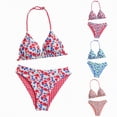 thumbnail image 1 of YDFCWXW Girl's 2 Piece Swimsuits Floral Gingham Halter Triangle Wireless Bikini Bathing Suit (Red, 8-9 Years), 1 of 5