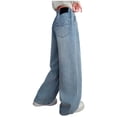thumbnail image 1 of YDFCWXW Girl's Flower Patch Jeans Straight Wide Leg Baggy Denim Pants Y2K High Waistband Fashion Cute Trousers with Pockets (Light Blue, 11-12 Years), 1 of 9
