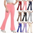 thumbnail image 1 of YDFCWXW Girl's Leggings Cross High Waisted Flare Pants Yoga Bootcut Pants Solid Color Full Length Bell Bottoms (Pink, 5-6 Years), 1 of 5