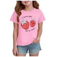 thumbnail image 1 of YDFCWXW Girl's Love You Berry Much Cute Strawberry Graphic Casual Crew Neck T-Shirt (Pink, 13-14 Years), 1 of 4