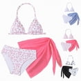 thumbnail image 1 of YDFCWXW Girl's Summer Swimsuit Set Floral Halter Triangle Bikini Set with Wrap Skirts Beachwear (Black, 8-9 Years), 1 of 9