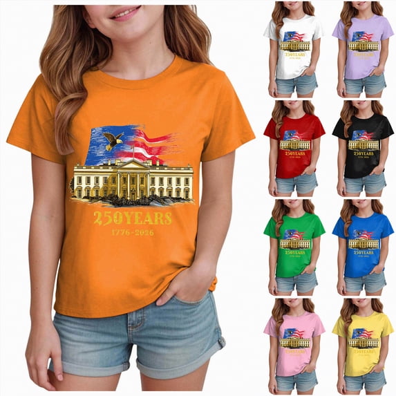 YDFCWXW Girls 4th of July Shirts American Flag Tees Kids Patriotic Independence Day Memorial Day Tops 2-14 Years (Black, 3-4 Years)