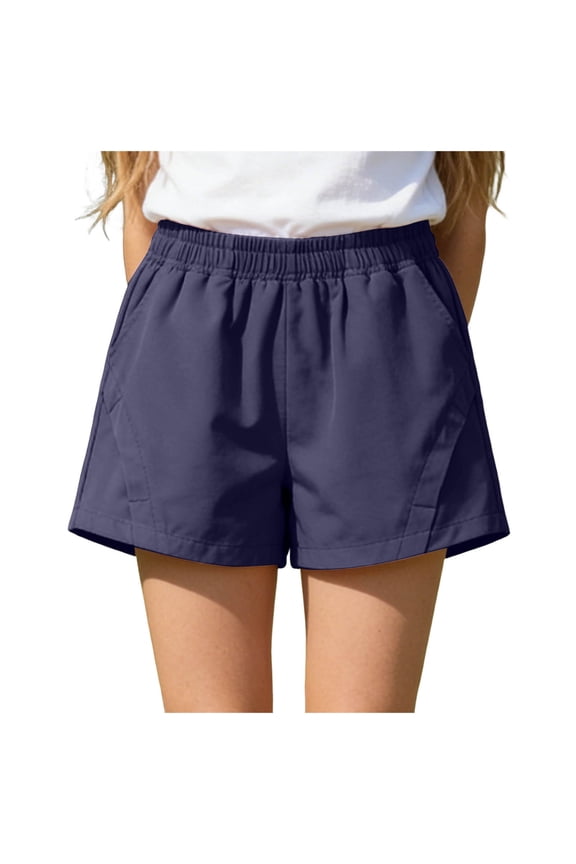 Girls Athletic Running Shorts High Waisted Quick Dry Lightweight Workout Shorts (Navy, 7-8 Years)