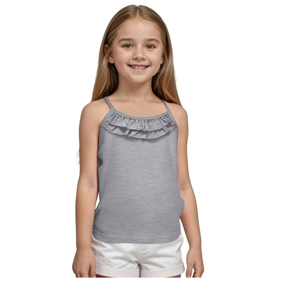 YDFCWXW Girls' Basic Camisole Ruffle Trim Summer Casual Tank Tops, Ages 9 Months-7 Years (Grey, 2-3 Years)