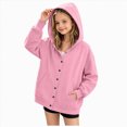 thumbnail image 1 of YDFCWXW Girls Button Down Jacket Long Sleeve Sweatshirt Tops | Button Down Hoody Jacket, Long Sweatshirt Top, Everyday Casual Outerwear, Cozy Soft Layer (Pink, 4-5 Years), 1 of 9