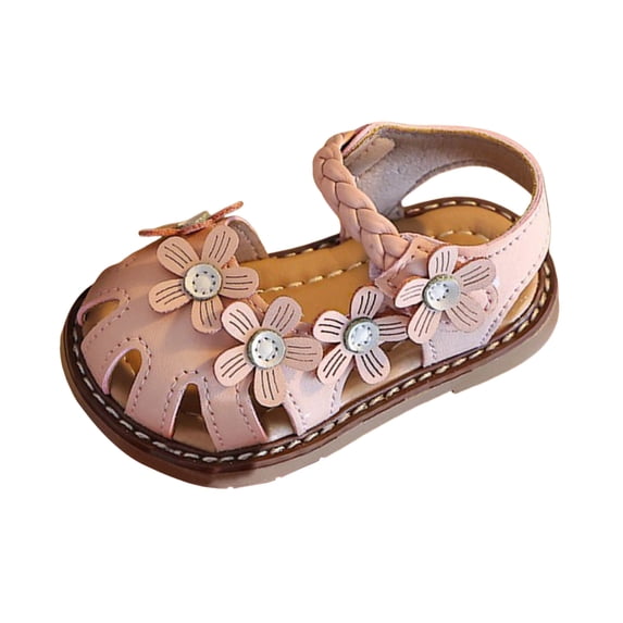 YDFCWXW Girls Closed Toe Sandals Toddler Girls Flower Dress Summer Shoes Lightweight (Pink, 3.5-4 Years)
