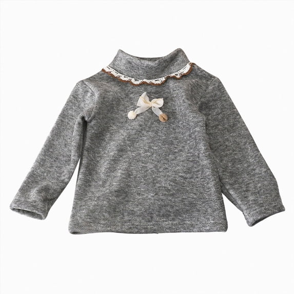YDFCWXW Girls Cotton Turtleneck T-Shirt Bowknot Long Sleeve Pullover Loose Base Layer Tops 1-11 (Grey, 7-8 Years)