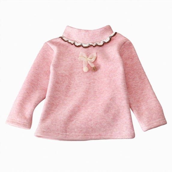 YDFCWXW Girls Cotton Turtleneck T-Shirt Bowknot Long Sleeve Pullover Loose Base Layer Tops 1-11 (Pink, 2-3 Years)