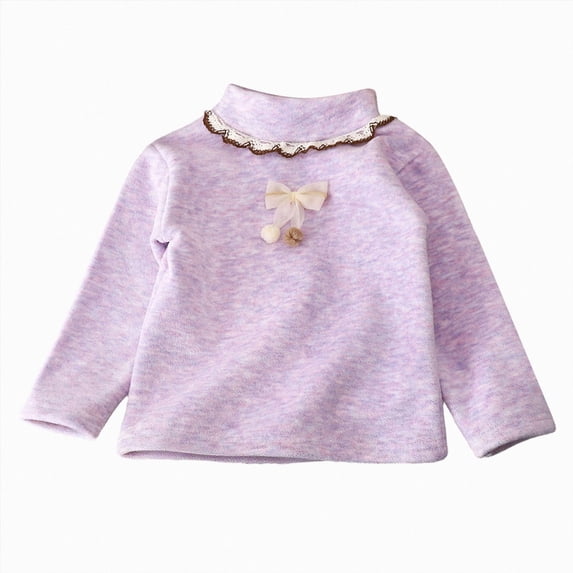 YDFCWXW Girls Cotton Turtleneck T-Shirt Bowknot Long Sleeve Pullover Loose Base Layer Tops 1-11 (Purple, 6-7 Years)