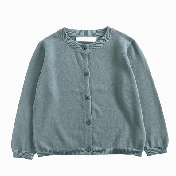 YDFCWXW Girls Crew Neck Long Sleeve Button-Down Solid Cotton Knit Cardigan Sweaters (AG, 6-7 Years)