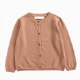 thumbnail image 1 of YDFCWXW Girls Crew Neck Long Sleeve Button-Down Solid Cotton Knit Cardigan Sweaters (Light Pink, 18-24 Months), 1 of 5