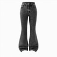 thumbnail image 1 of YDFCWXW Girls Flare High Elastic Waist Denim Pants Bottom Stretch Y2K Streetwear with Pockets Casual Trendy Jeans for Kids (Grey, 11-12 Years), 1 of 5